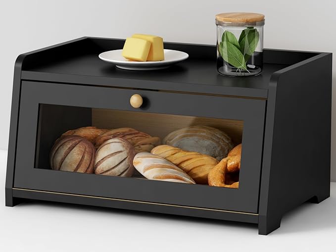 Black Bread Box for Kitchen Countertop, Vintage