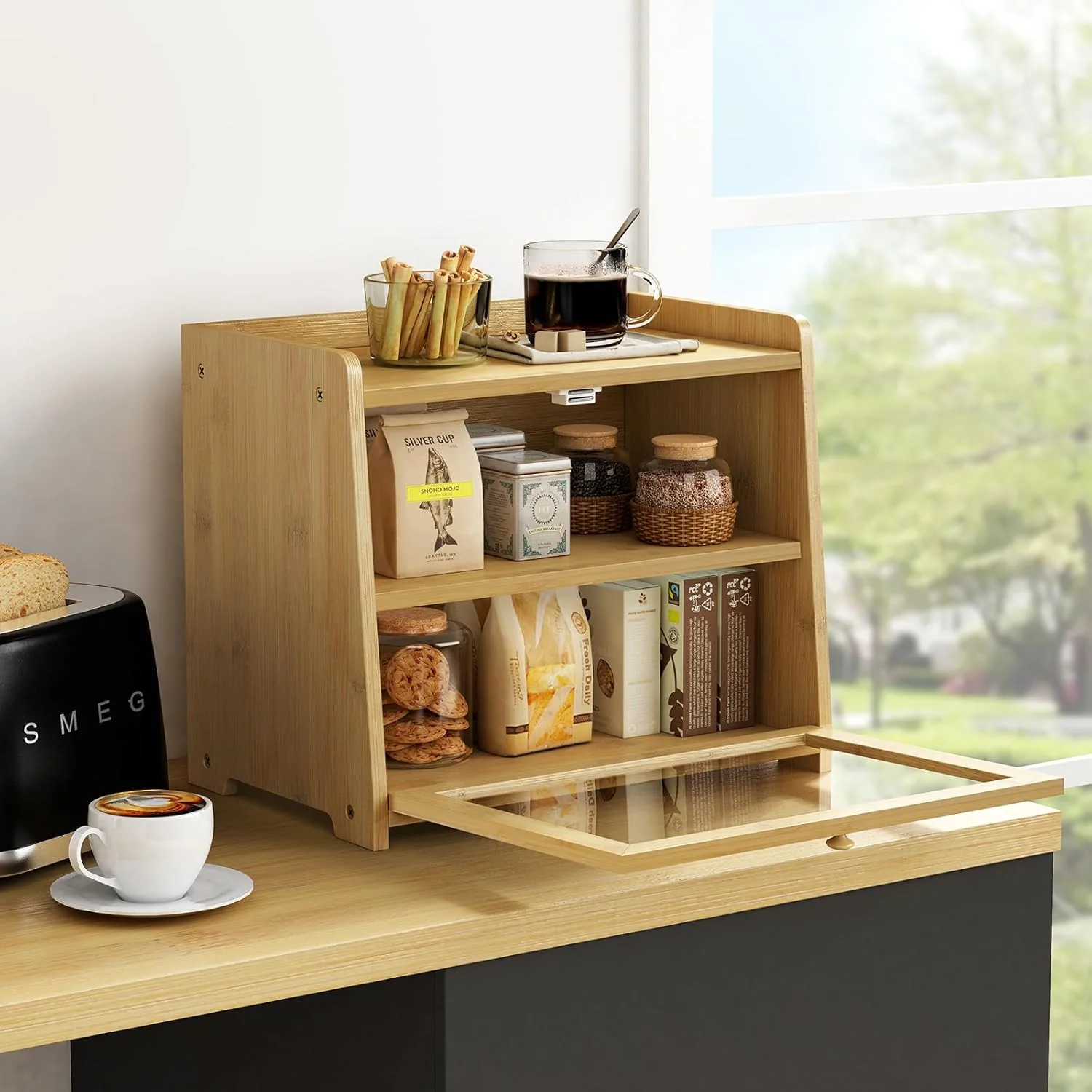 Goozii Bamboo Bread Box for Kitchen Countertop image 3