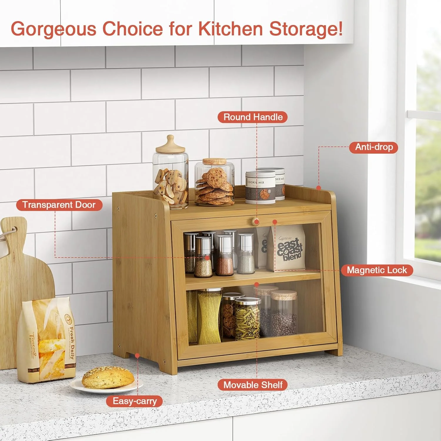 Goozii Bamboo Bread Box for Kitchen Countertop image 6