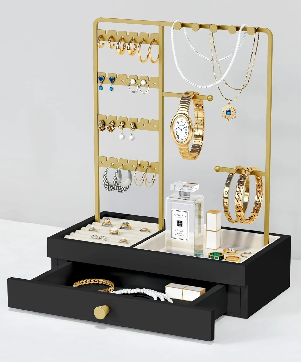 Goozii Black and Gold Jewelry Organizer Stand Necklace Holder