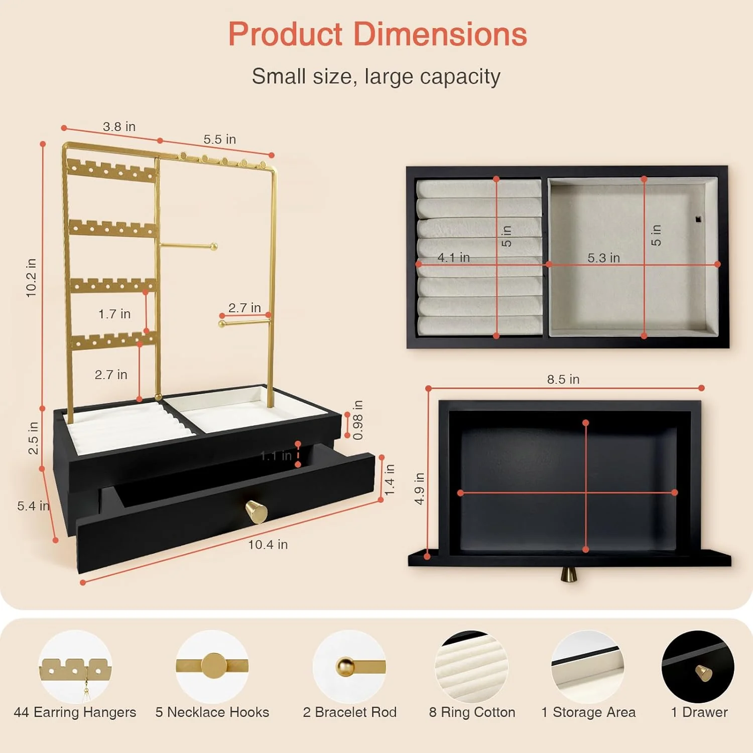 Goozii Black and Gold Jewelry Organizer Stand Necklace Holder image 2