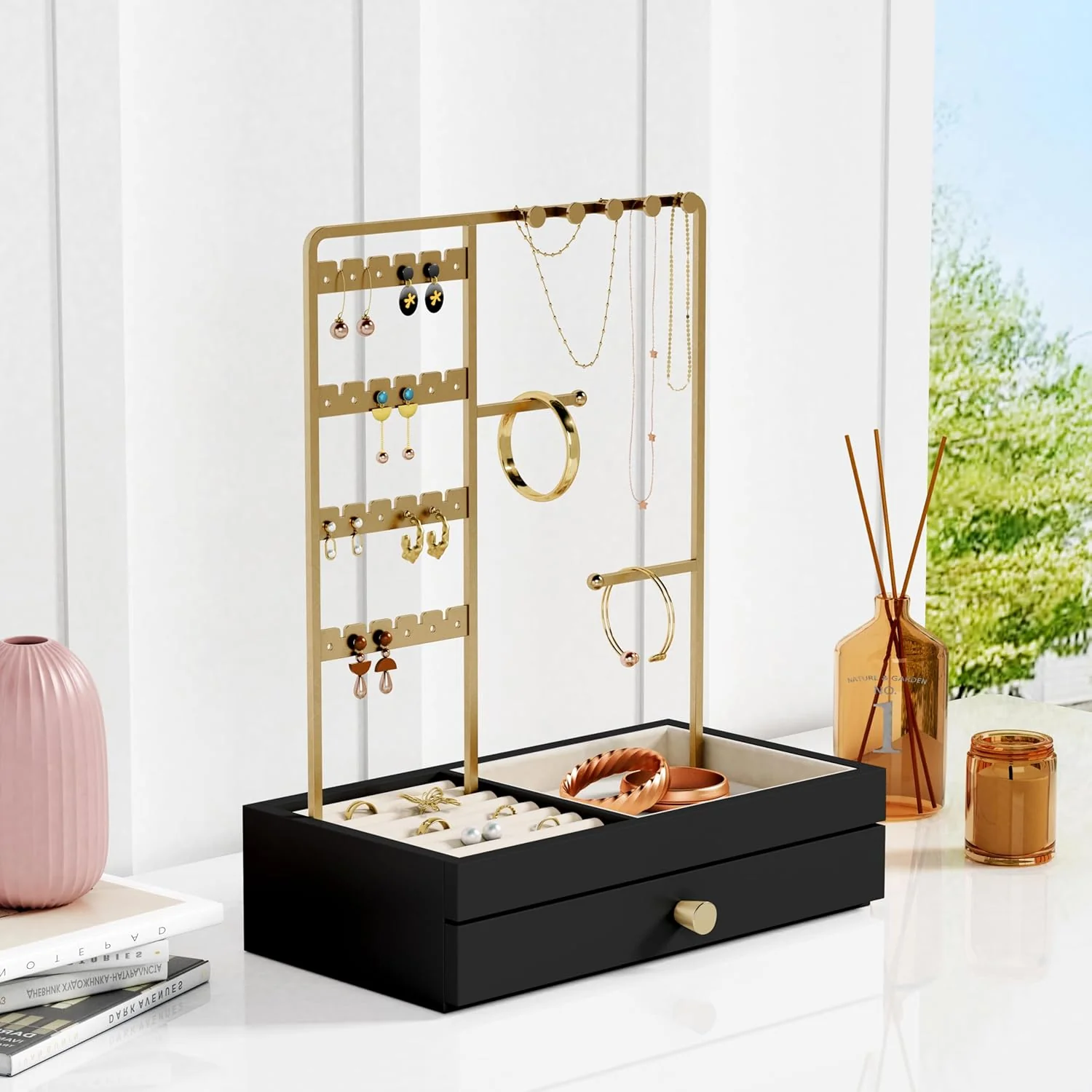 Goozii Black and Gold Jewelry Organizer Stand Necklace Holder image 3