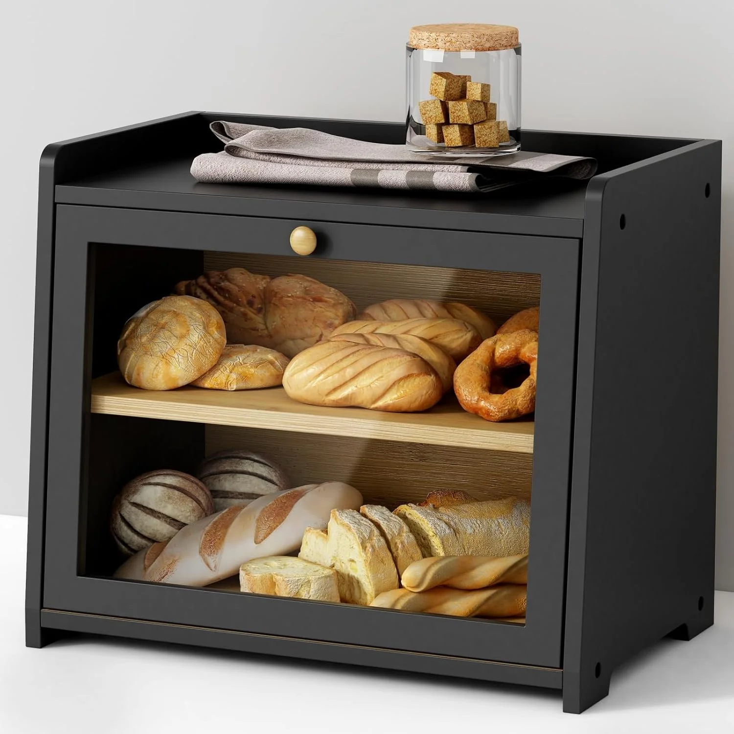 Goozii Black Bread Box for Kitchen Countertop