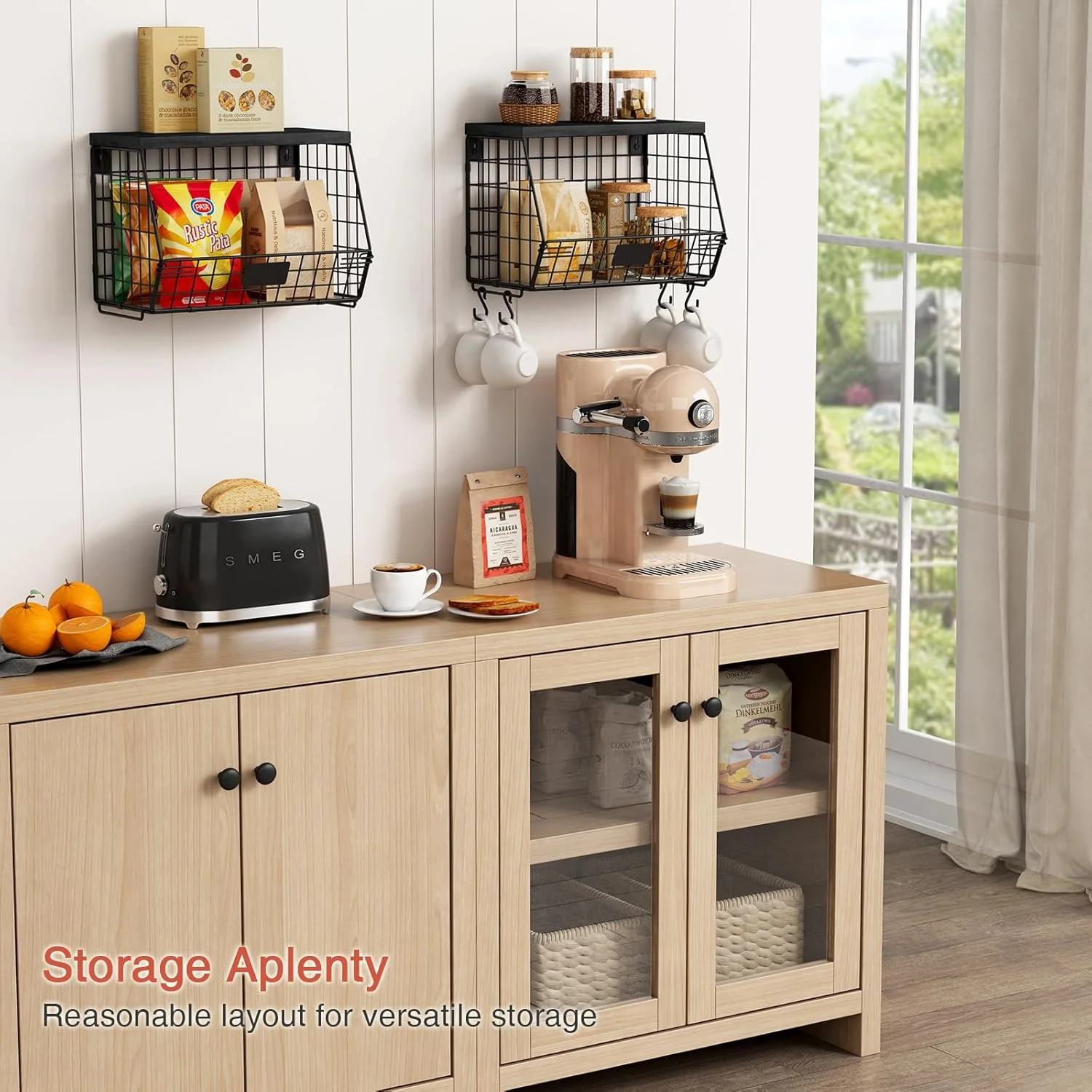 Goozii Black Kitchen Wall Hanging Storage Basket Set image 3