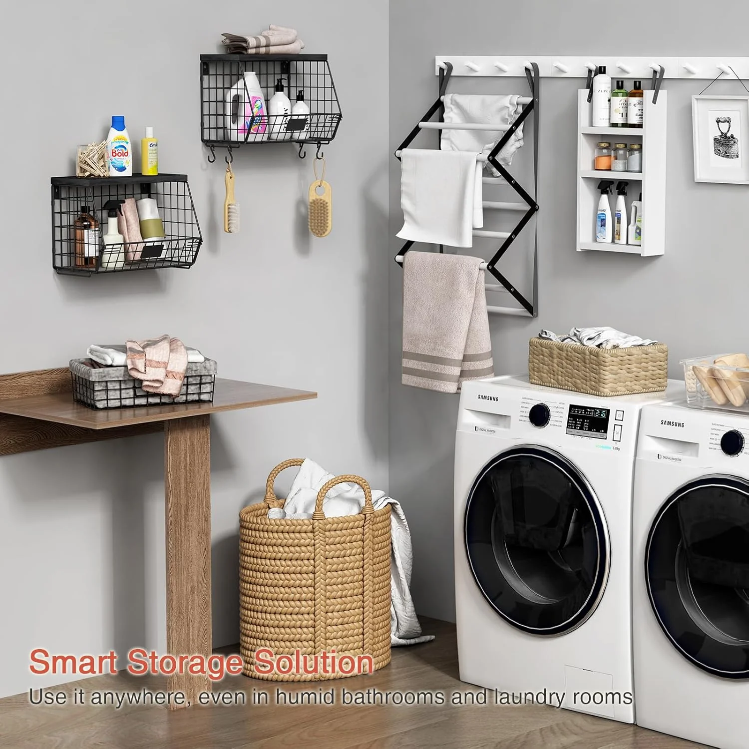 Goozii Black Kitchen Wall Hanging Storage Basket Set image 5