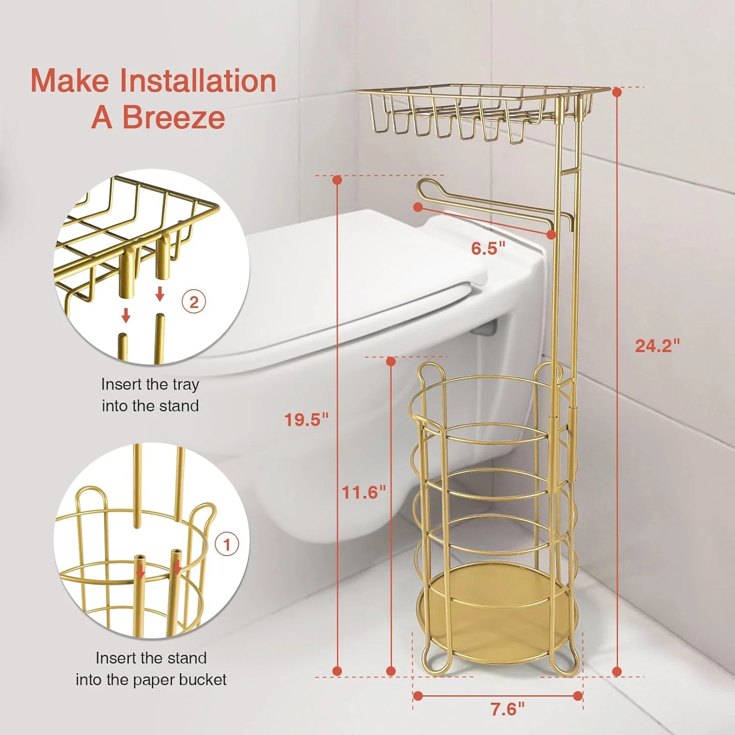 Goozii Gold Free Standing Toilet Paper Holder Stand image 4