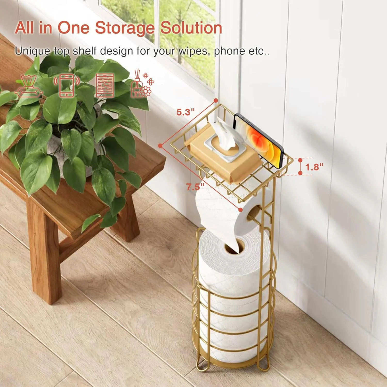Goozii Gold Free Standing Toilet Paper Holder Stand image 5