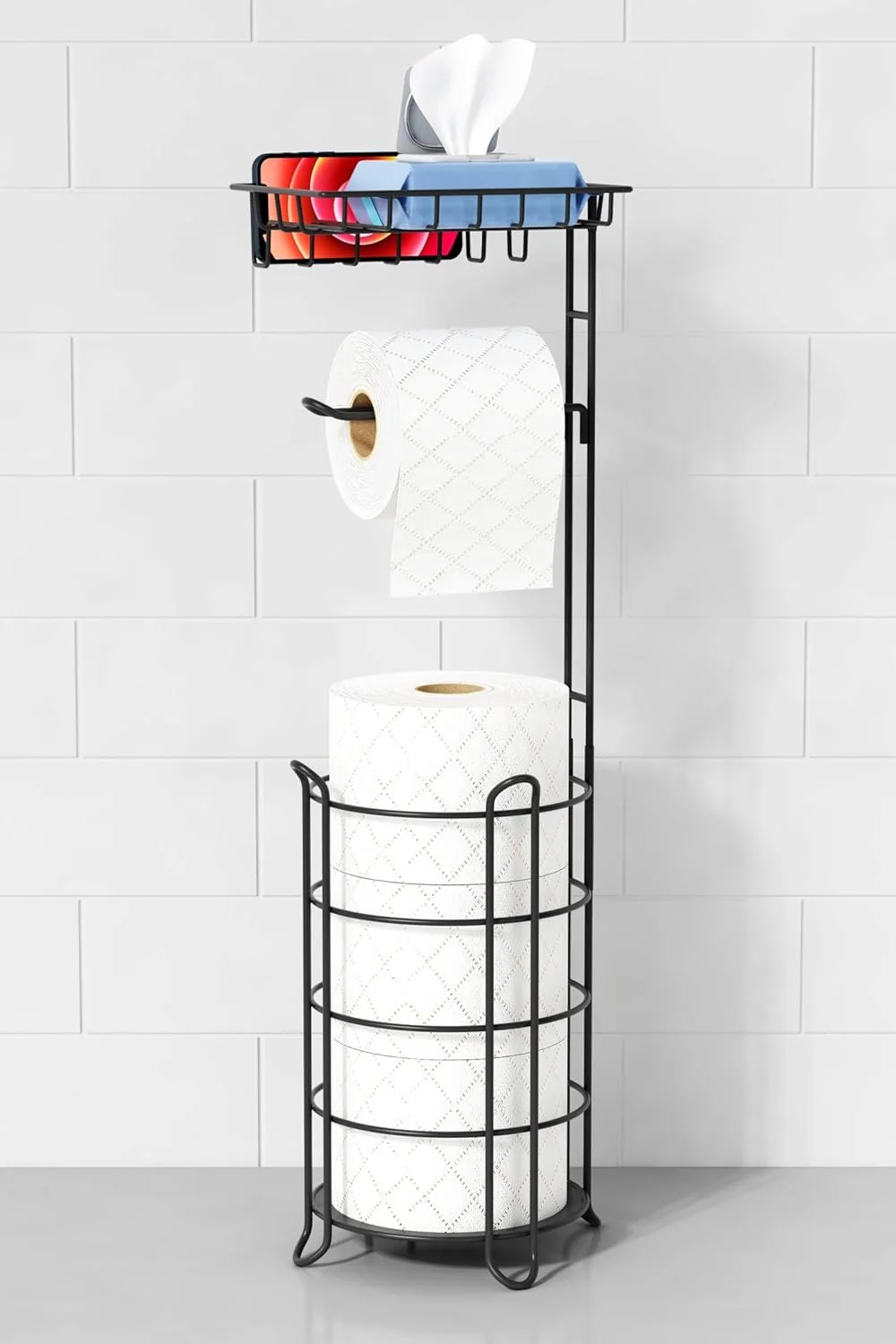 Goozii Matte Black Free Standing Toilet Paper Holder Stand