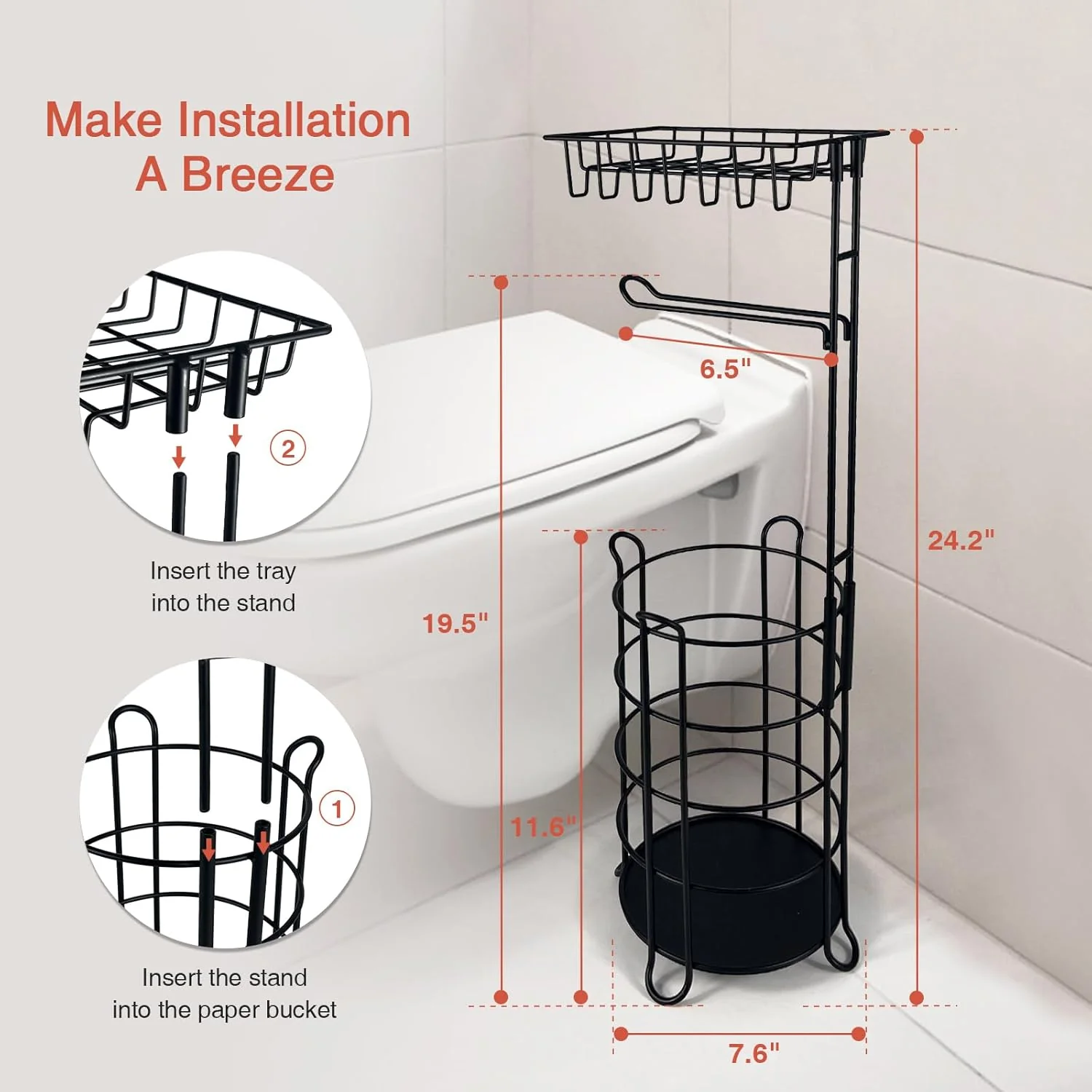 Goozii Matte Black Free Standing Toilet Paper Holder Stand image 4