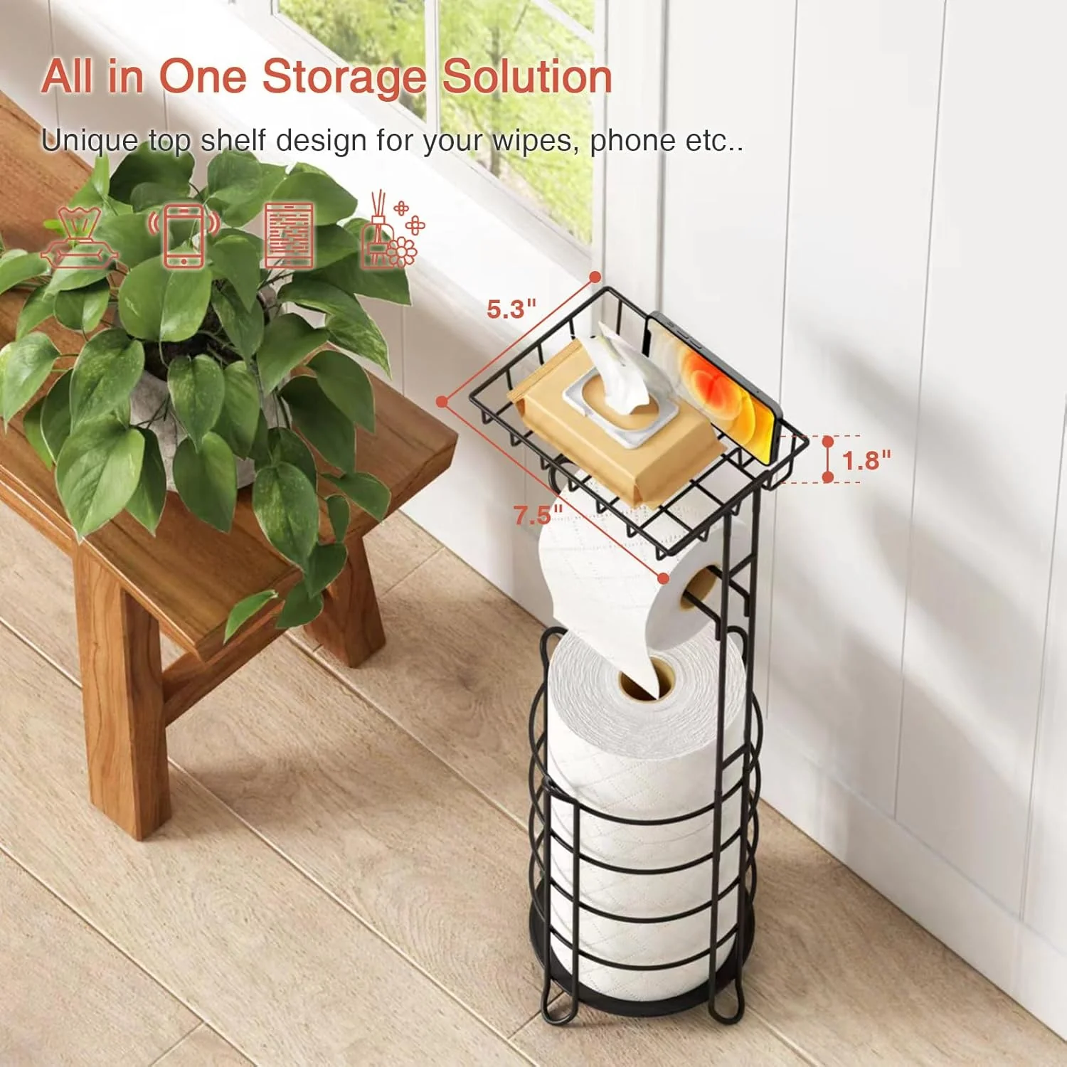 Goozii Matte Black Free Standing Toilet Paper Holder Stand image 5