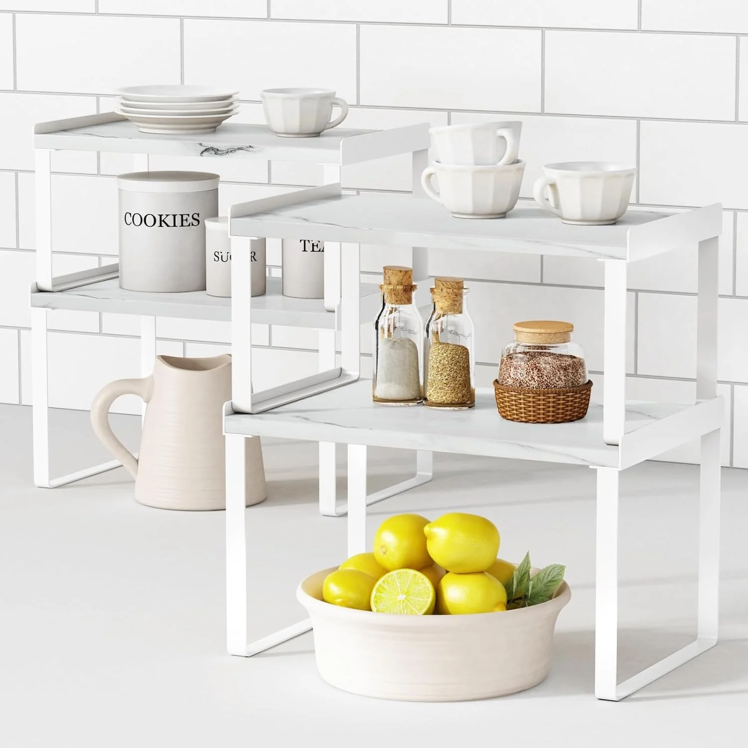 Goozii White Marble Kitchen Counter Shelf Organizer
