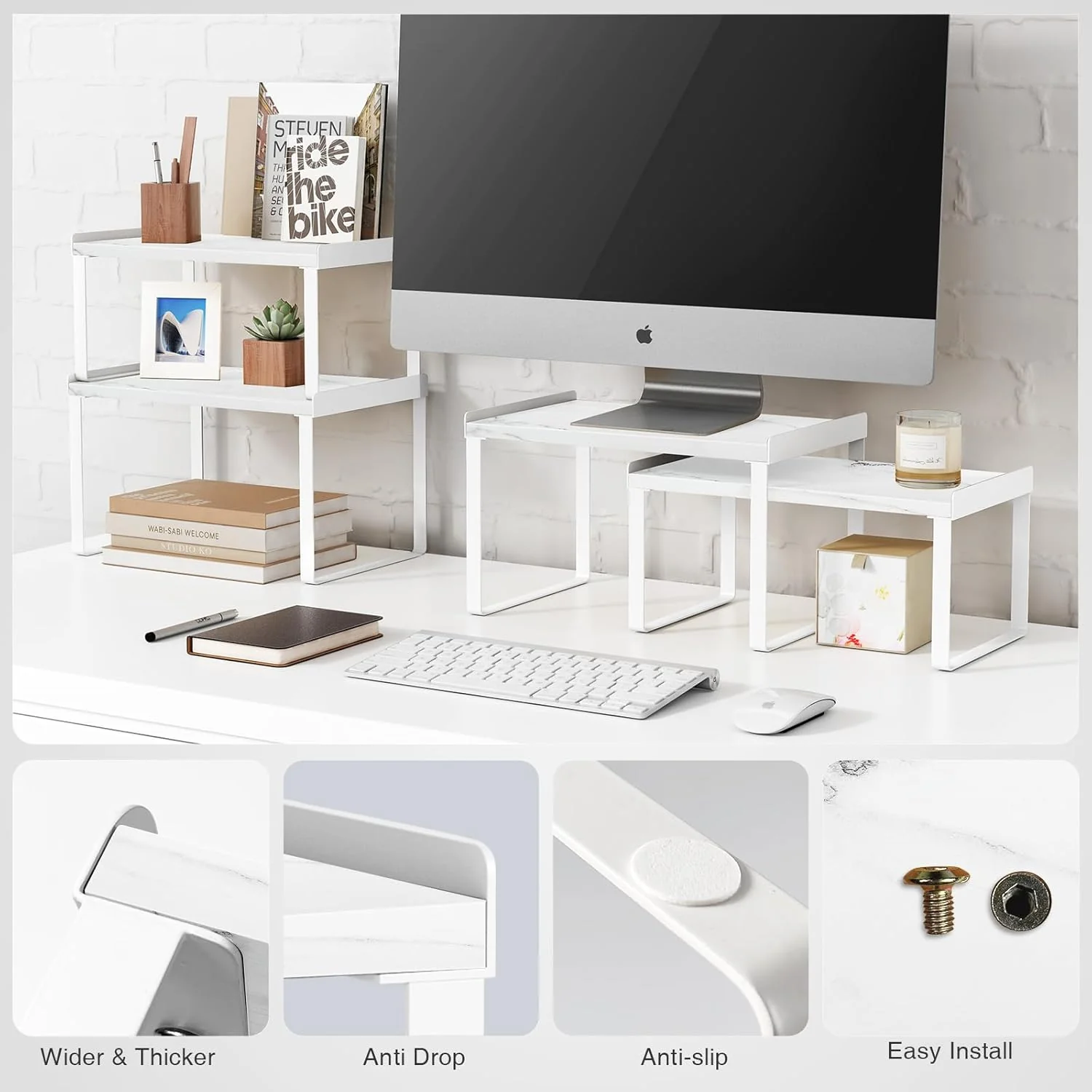 Goozii White Marble Kitchen Counter Shelf Organizer image 5