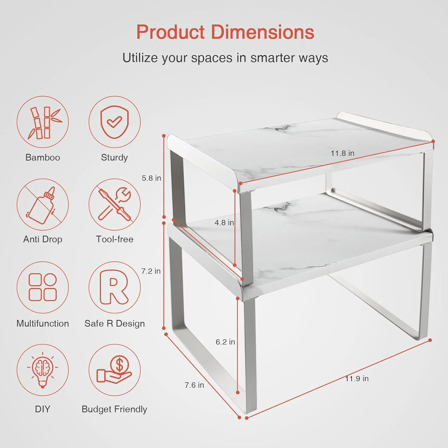 Goozii White Marble Kitchen Counter Shelf Organizer image 6